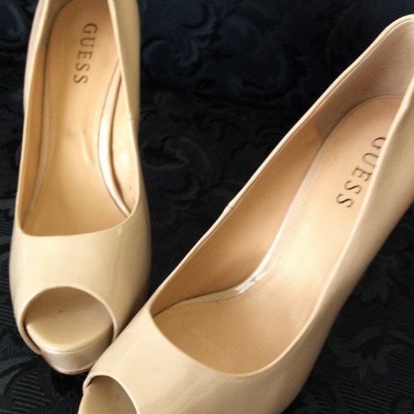 Guess Classic Nude Beige Pumps Peep Toe Platform Stiletto - Picture 3 of 7